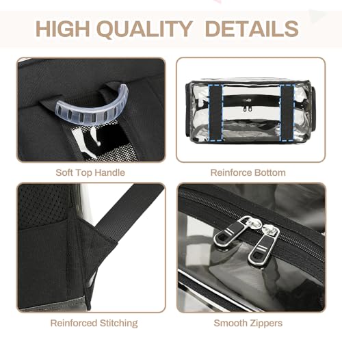 MUSEVOS Clear Backpack, Heavy Duty See Through Book Bag for Work, Security, Concerts, College Transparent PVC bookback Stadium Approved,Black(Semi-transparent) - color: Black