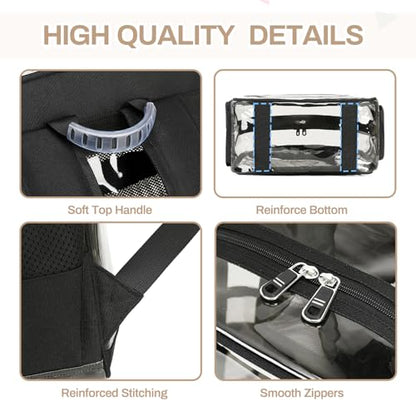MUSEVOS Clear Backpack, Heavy Duty See Through Book Bag for Work, Security, Concerts, College Transparent PVC bookback Stadium Approved,Black(Semi-transparent) - color: Black