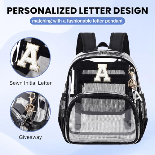 PIG PIG GIRL Clear Backpacks for Stadium Events Approved 12×6×12 Clear Bookbag for Women Mini Transparent Letter Back Pack, Black, Letter-A - color: Black, style: A