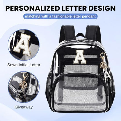 PIG PIG GIRL Clear Backpacks for Stadium Events Approved 12×6×12 Clear Bookbag for Women Mini Transparent Letter Back Pack, Black, Letter-A - color: Black, style: A
