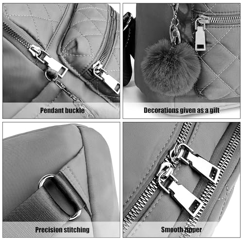 TANTOMI Mini Backpack Purse for Women Lightweight Small Backpack Purse Travel bookbag with Pom - color: Gray