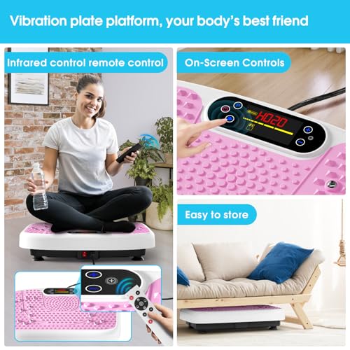 SoftGym Waver Vibration Plate Exercise Machine for Lymphatic Drainage Weight Loss,120 Speed Levels Vibrating Platform with Resistance Bands,Full-Body Workout Equipment for Muscle Activation - style: Slim- Pink