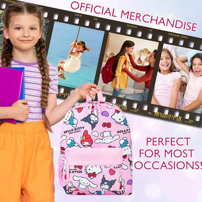 Hello Kitty Sanrio Backpack Kawaii Girls Backpacks with Pocket All Over Print Kuromi My Melody Cute Travel Bag Anime Gifts for Girls