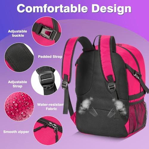 Soccer Backpack with Seperate Compartment, Water Resistant Sport Bags fit for Basketball, Volleyball, Football - color: Pink