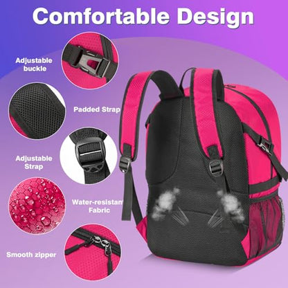 Soccer Backpack with Seperate Compartment, Water Resistant Sport Bags fit for Basketball, Volleyball, Football - color: Pink