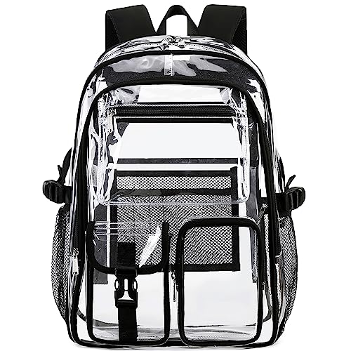 abshoo Large Clear Backpack For Girls Women School Bookbag Heavy Duty Transparent Backpack (Black) - color: Black