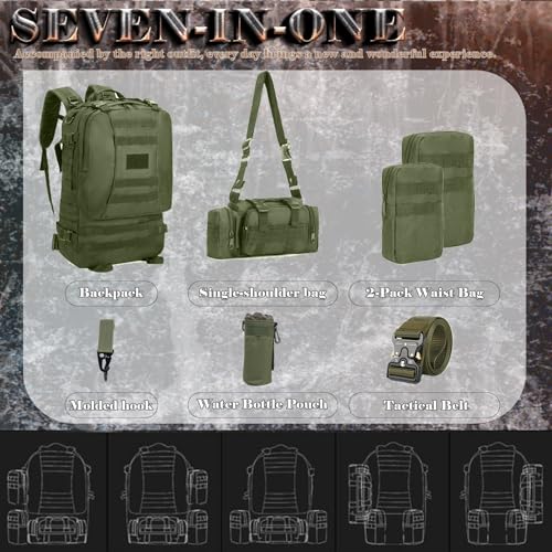 60L Tactical Backpack Military 3-Day Assault Pack, Waterproof Molle System Rucksack with Detachable Bag, Survival Bug Out Backpack for Men & Women(ArmyGreen) - color: Army Green