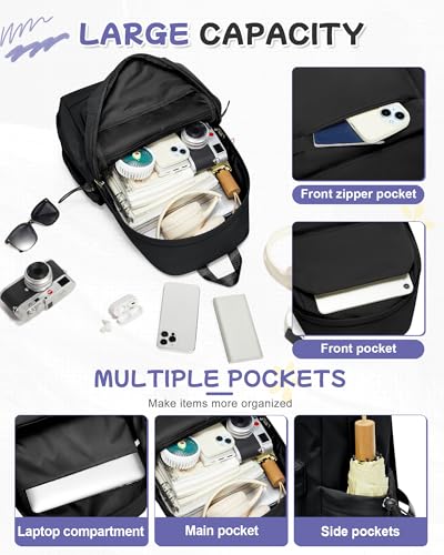 Small Black Backpack for School, High School Book Bag Back Pack for Teens Girls Boys, Lightweight College Backpack Bookbag for Women Men, Simple Casual Daypack Mochilas Escolares para Adolescentes - color: Black