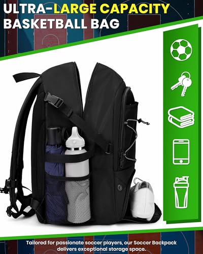 Hsmihair Basketball Backpack Large Sports Bag for Men&Youth,Gym Bag with Separate Ball & Shoes Compartment,Travel Bag for Basketball,Soccer,Volleyball - color: Black New