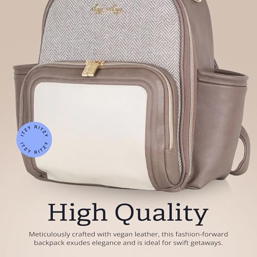 Itzy Ritzy Mini Diaper Bag Backpack – Chic, Compact Mini Plus Backpack with Changing Pad, 10 Pockets (6 Internal, 4 External), Grab-Top Handle & Rubber Feet (Vanilla Latte) - color: Vanilla Latte - Plus