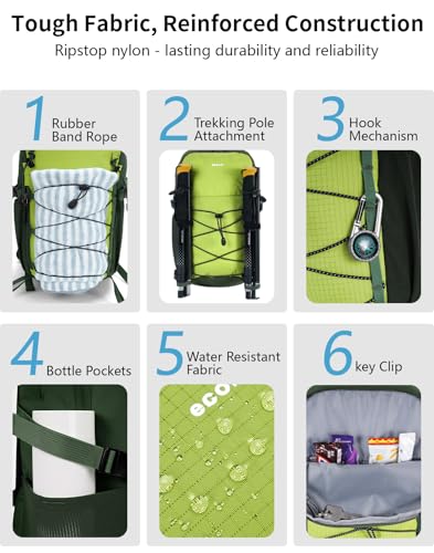 ECOHUB Small Hiking Backpack for Men Women, 20L Lightweight Travel Backpacks Water Resistant Camping Cycling Hiking Daypack - color: Green