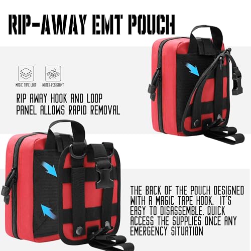 1000D Molle Ifak Pouch Rip Away, Tactical Tear Away Medical Pouch Empty, Military First Aid Pouch Bag Only for Camping Hiking Travel - color: Red