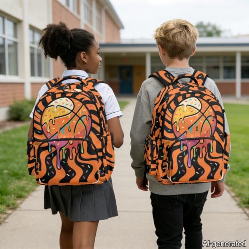 Suobstales Basketball Drip Print Kids School Backpack Casual Travel Daypack School Bookbag Backpack for Teens Boys Girls Lightweight Middle School Backpack with Adjustable Padded Straps - color: Basketball Drip