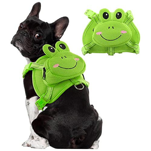 Dog Harness with Backpack, Adjustable Dog Backpack Harness for Small Medium Dogs, No-Pull Breathable Backpacks for Dogs to Wear, for Traveling, Hiking, Camping, Training, Green Frog M - color: Green Frog, size: Medium