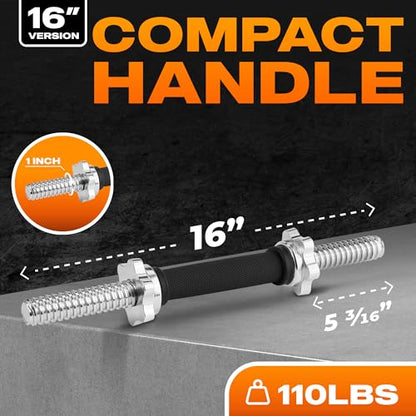 Yes4All Threaded Dumbbell Handles, Adjustable Dumbbell Bar Pair, 14/16/18/24-Inch Sizes, Fits 1" or 1.15" Plates, Non-Slip Grip, Secure Star-Lock Collars - color: 16" - Chrome & Rubber - Silver, size: 1 inch
