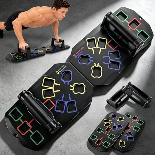 Push Up Board 20-In-1 Workout Equipment, Pushup Board with Handles, Puzzle-Style Snap Design with Square Slots, Home Gym Fitness Equipment for Chest, Shoulders, Back & Triceps, Men and Women - color: Black
