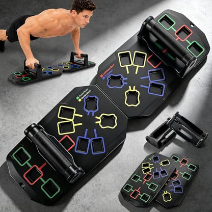 Push Up Board 20-In-1 Workout Equipment, Pushup Board with Handles, Puzzle-Style Snap Design with Square Slots, Home Gym Fitness Equipment for Chest, Shoulders, Back & Triceps, Men and Women - color: Black