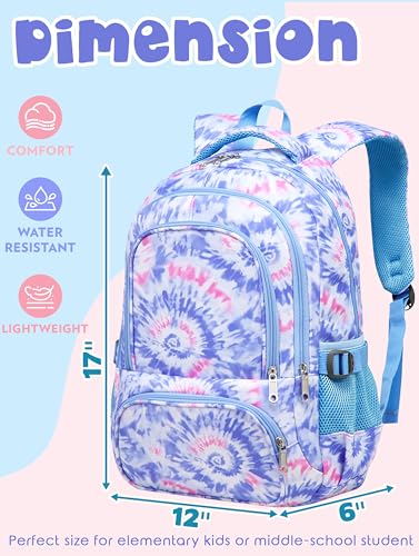 BLUEFAIRY Kids Backpack for Girls Elementary Primary Middle School Bags for Aged 8-10 for Teens Childs Bookbags Lightweight Cute Mochilas para Niñas Tie-dye Violet - color: Light Violet