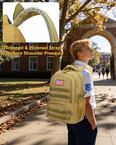 30L Tactical Camo Backpack for Boys 900D Military Schoolbag with 4 Pockets - color: Brown