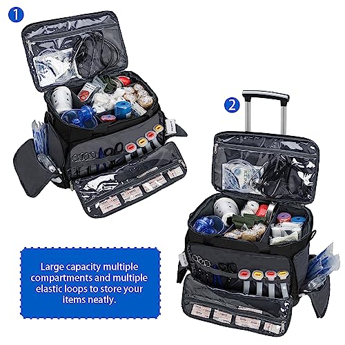 Medical Bag Rolling Roller Bag Trolley Duffel Nurses EMT CNA RN Empty for First Aid Responder Home Health Care Nursing Student Roll Duffle Bag Carry on Wheels Wheeled Work Physicians Doctor - color: Black