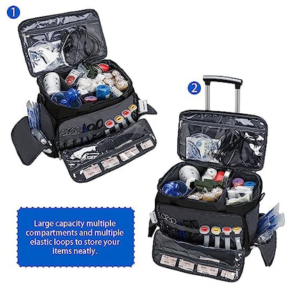 Medical Bag Rolling Roller Bag Trolley Duffel Nurses EMT CNA RN Empty for First Aid Responder Home Health Care Nursing Student Roll Duffle Bag Carry on Wheels Wheeled Work Physicians Doctor - color: Black