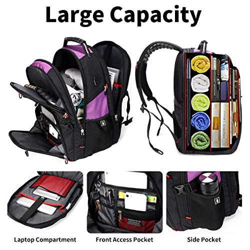 SHRRADOO Extra Large 50L Travel Laptop Backpack with combination lock, College Backpack Airline Approved Business Work Bag Fit 17 Inch Laptops for Men Women,Purple - color: Purple