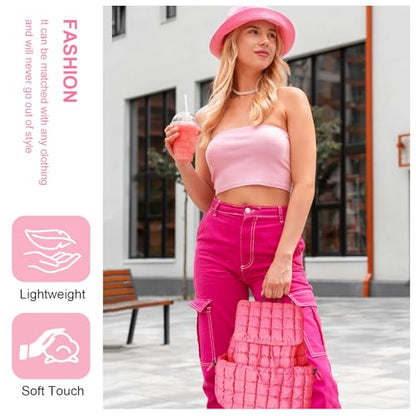 Quilted Puffer Backpack for Women, Lightweight Soft Nylon Quilted Hiker Pack Top Flap Drawstring Backpack, Trendy Puffy Padding Gym Travel Bag for Casual Daypack Hiking Sport (Rose Red) - color: Rose Red