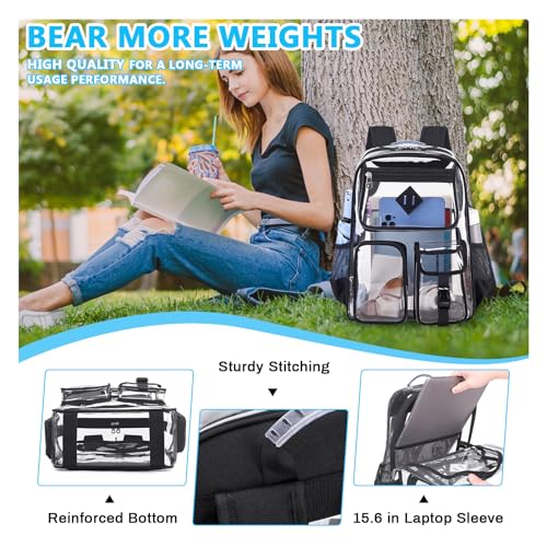 PIG PIG GIRL Clear Backpack for School,Heavy Duty PVC Transparent Bookbag for Girls Stadium Approved See Through Backpack - color: 2-black