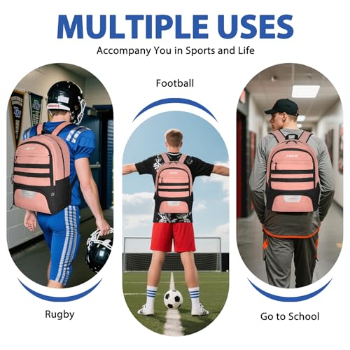 LARIPOP Soccer Backpack with Ball Holder & Shoe Compartment Large Capacity Sports Bag for Training - color: Flesh Pink
