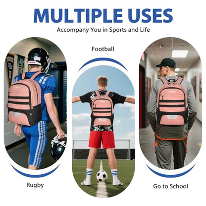 LARIPOP Soccer Backpack with Ball Holder & Shoe Compartment Large Capacity Sports Bag for Training - color: Flesh Pink