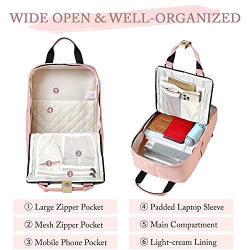 VASCHY School Backpack for Women/Teen Girls, Travel Backpack Water Resistant College High School Computer Bag Student Bookbag, Pink and Gray
