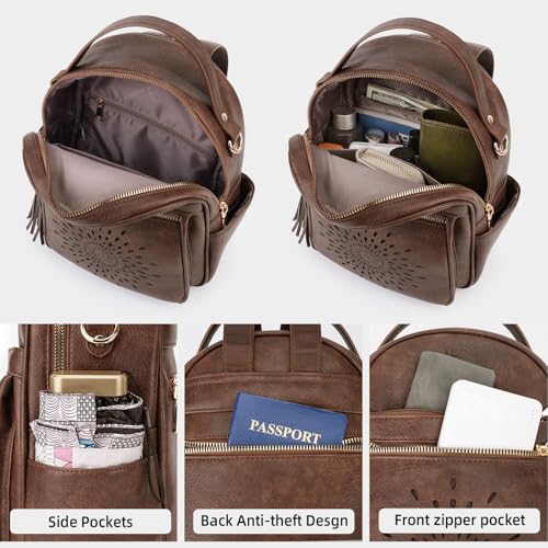 APHISON Small Backpack Purse for Women Cute PU Leather Mini Backpacks Ladies Casual Lightweight Travel Daypack Waterproof - color: 2-coffee, size: Small