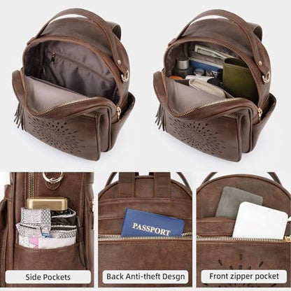 APHISON Small Backpack Purse for Women Cute PU Leather Mini Backpacks Ladies Casual Lightweight Travel Daypack Waterproof - color: 2-coffee, size: Small