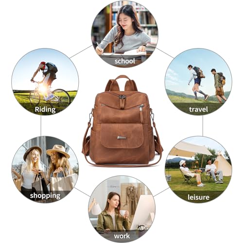 Backpack Purse for Women, PU Leather Back pack, Fashion Anti Theft Backpack, Multipurpose Lightweight Waterproof Purse Shoulder Bag Handbag, Caramel - color: Caramel