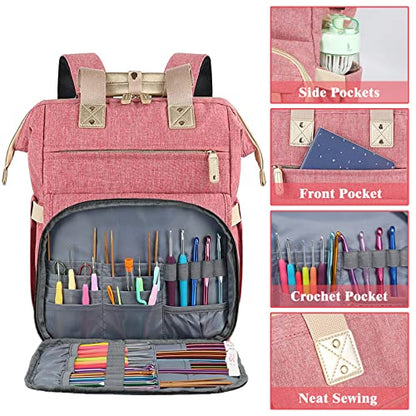 LTINVECK Knitting Bag Backpack,Yarn Storage Organizer Travel Crochet Bag,Large Capacity Tote Bag Yarn Holder Case for Carrying Projects, Knitting Needles, Crochet Hooks Pink - color: Pink