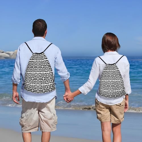Greek Key Drawstring Backpack Outdoor Sport Sackpack Casual Daypackfor Women Men - size: Medium