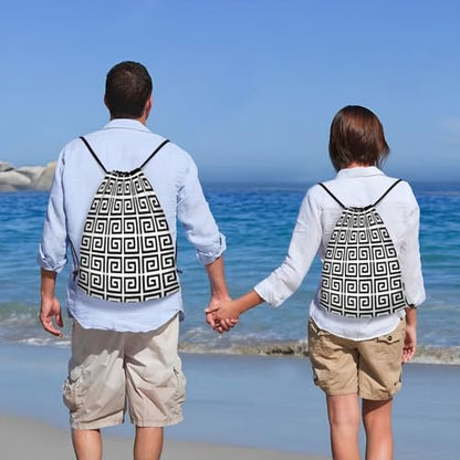Greek Key Drawstring Backpack Outdoor Sport Sackpack Casual Daypackfor Women Men - size: Small