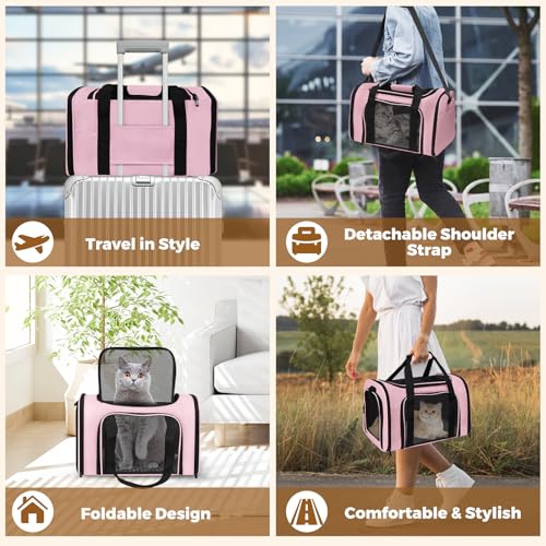 Soft Sided Pet Carrier - TSA Approved Collapsible Waterproof Travel Carrier for Small/Medium Cats Dogs Puppies (Up to 25lbs) - Pink - color: Pink, size: 20"L x 13"W x 13"H