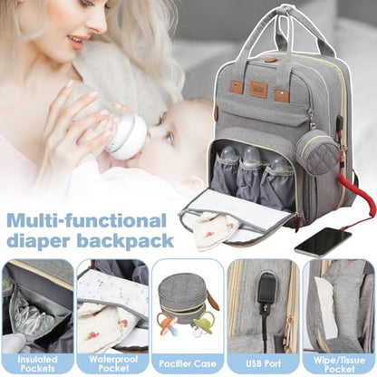 JSTPRO Diaper Bag Backpack, Large Diaper Bag with Changing Station, Baby Bag, New Mom Gifts, Lightweight Waterproof Unisex Diaper Bag with Insulated Pockets and USB Charging Port, Grey - color: Grey