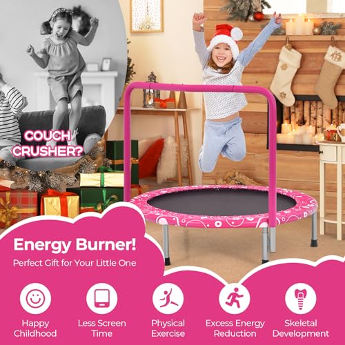 KOTEK 36 Inch Toddler Trampoline, Foldable Mini Recreational Trampoline with Handle & Safety Padded Cover, ASTM Approved Small Baby Trampoline, Indoor Trampoline for Kids, Max Load 330 Lbs - color: Pink