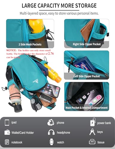 Peicees Small Sling Bag with 2 Bottle Holders (Suitable for 2.5 IN Diameter Bottle), Sling Backpack Crossbody Bag Chest Daypack for Daily Use Travel, Bottle Not Included, Rose - color: Rose