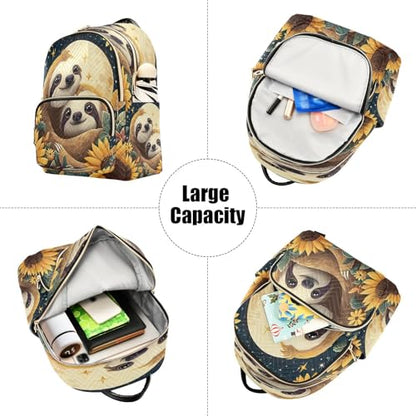 Animal Sloth Sunflower Moon Mini Backpack Purse for Women Shoulder Bag Fashion Daypack Ladies Handbag Lightweight Travel Bag Rucksack - color: Animal Sloth Sunflower Moon, size: Small