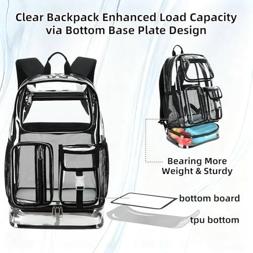 Cusangel Heavy Duty Clear Backpack,16.5 x12 x5inch TPU Large Capacity See Through Backpack for Sport Events,Travel (Upgrad Black-XL) - color: Upgrad Black-xl