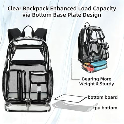 Cusangel Heavy Duty Clear Backpack,16.5 x12 x5inch TPU Large Capacity See Through Backpack for Sport Events,Travel (Upgrad Black-XL) - color: Upgrad Black-xl