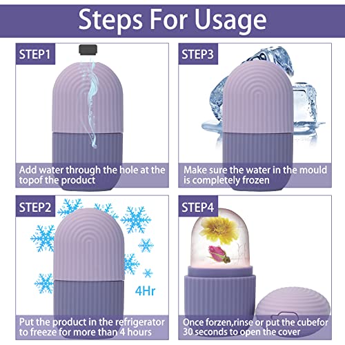 XHJRI Ice Face Roller Massager,Ice Cube Roller for Face, Eyes and Neck Naturally Conditioning and Skin Care,De-Puff Eye Bags,Reduce Migraine Pain,Reusable Massage Silicone Ice Mold (Purple) - color: Purple