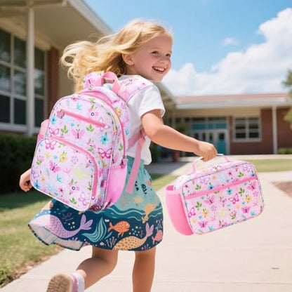 RHCPFOVR Kids Backpack for Girls - Girls Backpack 3-8 Ages Butterfly for Kids 15 Inch School Bookbag for Kindergarten Elementary School Bookbag for Girl 1st 2nd Grade - style: Pink Flowers