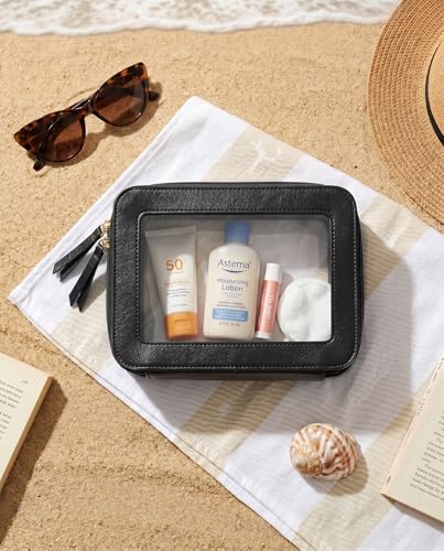 LETGO Clear Makeup Bags for Beach, TSA Approved Toiletry Bag with Zipper, Clear Beach Makeup Organizer Fit Carry-on Travel Essentials,Small Cosmetic Bags for Women Men (O-Black) - color: O-Black