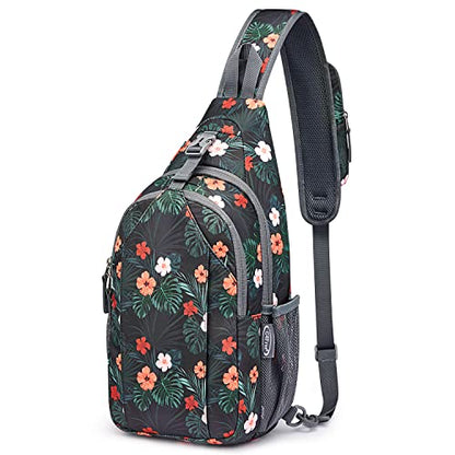 G4Free Sling Bag for Men and Women, RFID Blocking Crossbody Bag, Lightweight Sling Backpack for Travel, Hiking, Walking and Daily Use - color: Black Base Flora