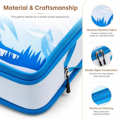 7-Piece Compression Packing Cubes for Travel, Patterned Expandable Luggage Organizer Bags with Double Zipper & Mesh Panel, Shoe Bag & Drawstring Bag for Carry-On, Vacation, Camping