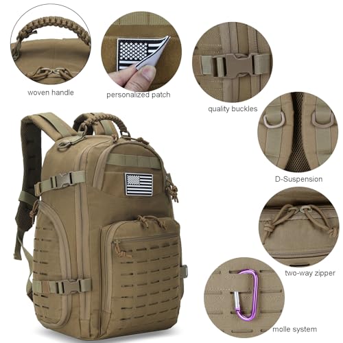 35L Tactical Backpack for Men Heavy Duty Military Backpack 3 Day Assault Pack Molle Backpack Hiking Rucksack (Tan) - color: Tan